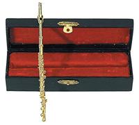 GEWA Strumento in miniatura - Flauto traverso in ottone - Finitura lucidata dorata - Lunghezza ca. 15 cm - Strumento decorativo in astuccio - Regalo per amici della musica