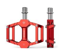 GEWAGE set di pedali per bicicletta - Pedali in alluminio CNC con asse in CR-MO, solo 283 g, perni antiscivolo, pedali versatili per MTB, gravel, trekking, bici da corsa e bici per bambini (Rosso)