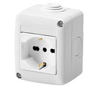 Gewiss Contenitore Completo Apparecchi System Protetto, con Presa 2P+T 16 a Bivalente, Standard Italiano/Tedesco, IP40, Grigio Ral 7035