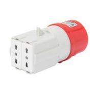 Adattatore da industriale a civile ip44 - spina 3p+n+t 16a 400v ac 50/60hz - 2 prese 2p+t 16a bivalenti (p17/11) - GEW GW64216