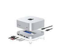 Gewokliy Docking Mac mini M4, hub in alluminio per Mac mini e supporto per M4 e M4 Pro 2024 con enclosure SSD M.2 NVMe, Dual USB-A 10 Gbps, lettore di schede SD/TF, USB 2.0