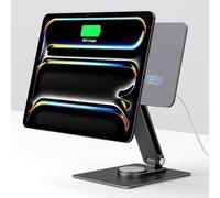 GEWOKLIY Supporto magnetico per iPad con carica senza fili 18W, 360 portacarte rotante in alluminio per iPad Pro M4, serie regolabile di montaggio da tavolo (M4-11inch)