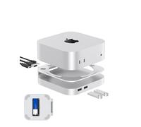 GEWOKLlY 40Gbps Aluminum Mac miniDock and Stand, USB 4Hub for Mac miniM4 and M4 Pro 2024 with 40Gbps M.2NVMe SSD Enclosure, Triple USB A 2.0.3.5mm Audio Jack Accesories