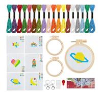 gexuamz Kit Ricamo Principianti, Set Ricamo con 2 Portachiavi, Embroidery Kit con 6 Disegni Unici, Telaio e Istruzioni Dettagliate, Punto Croce da Ricamare Facile per Adulti e Bambini