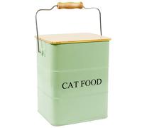 Geyecete Metallo Contenitore Crocchette Gatti-6L Scatole per Cibo e Dolcetti Animali-Ermetici Legno Coperchi-Acciaio Carbonio rivestito -Bac Crocchette Gatto con Manico Verde