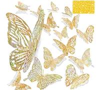 Geyeelo 60 Farfalle 3D Iridescenti Dorate, Decorazioni per la Stanza con Paillettes Dorate, 5 Stili, Decorazioni di Carta per Feste, Compleanni, Baby Shower, Matrimoni, Regali Fai da Te