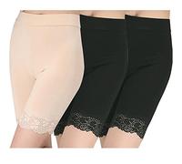 GEYIWSSXY Mutande da donna sotto la gonna corta, anti-chafing, pantaloncini intimi di sicurezza, a vita alta, in pizzo, leggings corti con bordo in pizzo antiscivolo, A-bk+bk+sk, Taglia unica