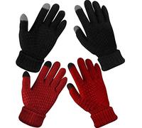 Geyoga 2 paia di guanti invernali da donna per touch screen, foderati in caldo pile, guanti lavorati a maglia, polsino elastico, guanti invernali, nero, rosso., M