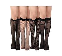 Geyoga 4 Paia Calze al Ginocchio a Rete da Donna Calzini Gambaletti Bianchi Calze Incavate (Stile Elegante, Taglia Unica)