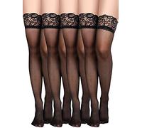Geyoga 4 Paia Calze Autoreggenti Setose Pizzo (Nero)