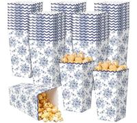 Geyoga 50 scatole blu floreali per popcorn, 15,2 x 7,6 x 6,1 cm, secchiello vintage per popcorn di carta, usa e getta, per feste, caramelle, snack, cineserie, per cinema, serate, matrimoni, baby