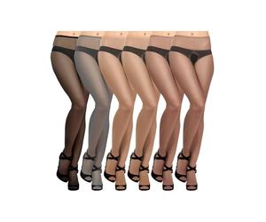 Geyoga 6 paia di collant da donna sottili elastici in seta trasparente | Collant di seta, a vita alta, con cavallo aperto, calze sexy senza cavallo per donne, nero, caffè, nudo, grigio, taglia unica