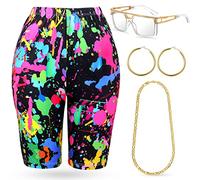 Geyoga 7 pezzi 80s 90s vestito per donna costume di Halloween hip hop rapper accessori leggings allenamento discoteca cosplay, Colorato, X-Large