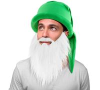 Geyoga Cappello da Nano con Barba Cappello Nano a Punta di Carnevale Cappello di Gnomo Cappello da Elfo Divertenti Accessori per Costumi da Nani per Festa Cosplay Sfilata Carnevale(Verde)