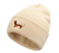 Geyoga Cappello Invernale Caldo e Morbido per Proprietari di Bassotti Cappello Lavorato a Maglia Bianco con Ricamo Bassotto Cappello Freddo con Ricamo Cane Cappello Lavorato a Maglia Regalo