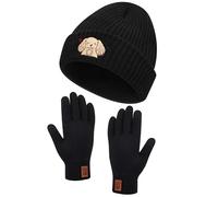 Geyoga Cocker Spaniel Regalo per Donne Set Cappello e Guanti Caldo Cappello Invernale con Ricamo Guanti in Maglia con Stampa di Cane per i Proprietari e Gli Amanti dei Cani(Nero)
