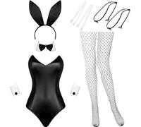 Geyoga Costume da Coniglietto per Donna Lingerie e Code Bodysuit Set di Abiti da Coniglio (Bianco e Nero, XS)