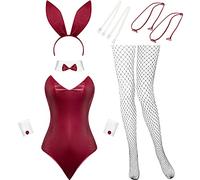 Geyoga Costume da Coniglietto per Donna Lingerie e Code Bodysuit Set di Abiti da Coniglio (Vino Rosso, L)