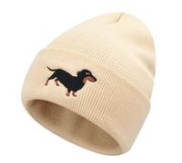 Geyoga Invernale Caldo e Morbido per Proprietari Lavorato a Maglia Beige con Ricamo Freddo con Ricamo Cane Lavorato a Maglia Regalo(Beige,Bassotto Carino)