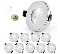 GeyouLux 10x Faretti LED da incasso IP65 cornice con presa GU10 Faretti LED Soffitto in ferro Cromo Foro da 68mm Cornice per luce da incasso per cartongesso bagno cucina Rotondo