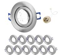 GeyouLux 12x Faretti LED da incasso 230V IP44 cornice con presa GU10 Faretti LED Soffitto in Alluminio Nichel spazzolato Foro da 68mm Faretti da incasso per cartongesso bagno cucina Rotondo