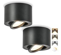 GeyouLux Faretto da soffitto LED Dimmerabile, 5W 500LM Faretti LED Soffitto Interno Orientabili 30°, Ø80x50mm Alluminio, Con Modulo LED 230V Incluso, 3000K/4000K/6500K Faretto LED Interno Nero 2 pezzi