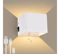 GeyouLux Lampada da parete con batteria 6000mAh e sensore di movimento, per interni, 5W LED, senza collegamento di alimentazione, ricaricabile via USB, 3000K bianco, magnetica, con interruttore, per