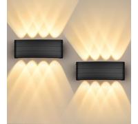 GeyouLux Lampada da Parete LED per Interni ed Esterni IP65, 8W Applique da Parete con 8 Sorgenti Luminose, 2700K Bianco Caldo, Lampada da Parete per Soggiorno Camera Scale Garage, Nero, 2 Confezioni