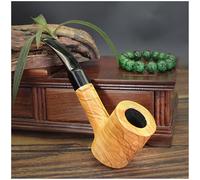 GEZHUCAO Pipa da Tabacco in Legno D'ulivo Naturale, Pipa da Fumo Intagliata A Mano con Martello - Design Portatile - Tipo di Bocchino Curvo - Regalo per Collezionista, Principiante