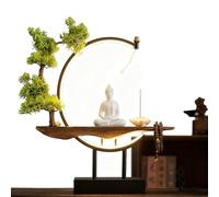 GEZHUCAO Set Da Tavolo Altare Buddha Con LED + Albero Buddista E Artificiale, Centro Di Meditazione Buddista Completo Supporto Per Altare In Legno Per Spazio Di Preghiera Sacro(A)