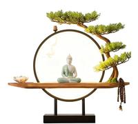 GEZHUCAO Set Da Tavolo Altare Buddha Con LED + Albero Buddista E Artificiale, Centro Di Meditazione Buddista Completo Supporto Per Altare In Legno Per Spazio Di Preghiera Sacro(D)