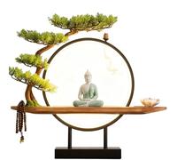 GEZHUCAO Set Da Tavolo Altare Buddha Con LED + Albero Buddista E Artificiale, Centro Di Meditazione Buddista Completo Supporto Per Altare In Legno Per Spazio Di Preghiera Sacro(C)