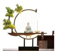 GEZHUCAO Set Da Tavolo Altare Buddha Con LED + Albero Buddista E Artificiale, Centro Di Meditazione Buddista Completo Supporto Per Altare In Legno Per Spazio Di Preghiera Sacro(A)