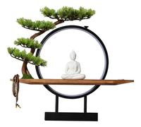 GEZHUCAO Set Da Tavolo Altare Buddha Con LED + Albero Buddista E Artificiale, Centro Di Meditazione Buddista Completo Supporto Per Altare In Legno Per Spazio Di Preghiera Sacro(D)