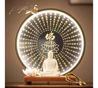 GEZHUCAO Supporto Per Altare Buddha Fatto A Mano Con Statua E LED, Tavolo Per Altare Personale Multifunzionale Per Meditazione, Preghiera, Puja E Esposizione Sacra(C)