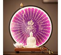 GEZHUCAO Supporto Per Altare Buddha Fatto A Mano Con Statua E LED, Tavolo Per Altare Personale Multifunzionale Per Meditazione, Preghiera, Puja E Esposizione Sacra(J)