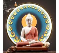 GEZHUCAO Supporto Per Altare Buddha Fatto A Mano+Statua Buddha In Ceramica Con Luce A LED Tavolo Per Altare Personale Per Preghiera, Meditazione, Puja, Preghiera, Pooja, Offerte(Yellow,40CM/15.7INCH)