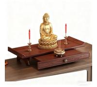 GEZHUCAO Tavolo D'altare In Legno Massello, Reliquiario Buddha Intagliato A Mano Con Vassoio Retrattile E Base Triangolare Stabile Per Preghiera, Meditazione E Decorazione(Desktop,40CM/15.7IN)
