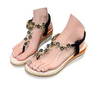 Gezqieunk sandali donna estive eleganti,Sandali Donna Zeppa Platform Con Strass Fascia Elastica Infradito Alla Romana Tacco Medio Suola Intrecciata Stile Boho Estate Mare Spiaggia Vacanze