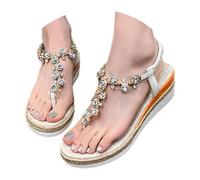 Gezqieunk sandali platform donna,Sandali Donna Zeppa Platform Con Strass Fascia Elastica Infradito Alla Romana Tacco Medio Suola Intrecciata Stile Boho Estate Mare Spiaggia Vacanze