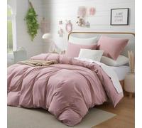 Gezu Biancheria da letto 200 x 200 cm, rosa 3 pezzi, in cotone tinta unita, con certificazione ÖkoTex per chi soffre di allergie, comodo copripiumino e federe 80 x 80 cm, con chiusura lampo
