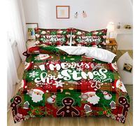 Gezu Copripiumino 220 x 240 cm, colore verde rosso, bianco fiocco di neve 3D, Babbo Natale cartone animato, set da letto per 2 persone, regalo per bambini, biancheria da letto, plaid con 2 federe 65 x