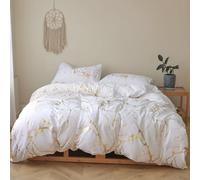 Gezu Copripiumino 220 x 240 in marmo bianco dorato, set da letto per adulti 2 persone in microfibra, copripiumino biancheria da letto 220 x 240 con cerniera e 2 x 65 x 65 cm federe