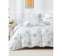 Gezu Copripiumino floreale in cotone 220 x 240 cm, viola floreale in cotone, motivo rami di fiori colorati, set da letto 220 x 240 cm, 100% cotone, traspirante, con cerniera e 2 federe 65 x 65 cm