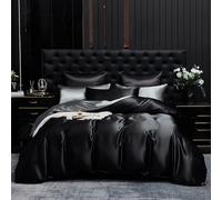 Gezu Copripiumino in raso 220 x 240 cm, nero, grigio, set da letto in raso liscio, setoso lucido, morbido, set di copripiumino per 2 persone, biancheria da letto con 2 federe 65 x 65 cm con cerniera
