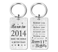 Gezxin Portachiavi con scritta "Happy Birthday", regalo per donne e uomini, regalo di compleanno in acciaio personalizzato - Make The World A Better Place, Buon 11° compleanno-2025, 2*1.1Inch
