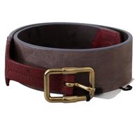 GF Ferre Brown Leather Wide Gold Chrome Logo Buckle Belt - 70 cm / 28 Inches