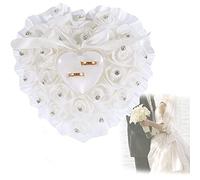 Gfamous Cuscino per anelli da matrimonio,Cuscino Matrimonio Fiori,Cuscino per Fedi Nuziali,Cuscino per Anelli e Anelli con Bellissimo Fiocco e Perla Simulazione,bomboniera San Valentino 18 x 19 cm