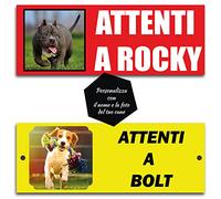 GFD - Cartello "ATTENTI AL CANE" - Personalizzabile con la foto ed il nome del proprio cane - Disponibile in vari sfondi di colori - Misura: 40x20cm - Made in Italy