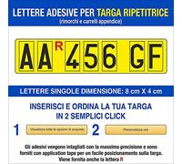 GFD - Lettere e Numeri Adesivi per Targa Ripetitrice per rimorchi e carrelli appendice - 8x4cm - Adesivi da applicare - Idonee sia per targhe dal modello nuovo che vecchio - Made in Italy